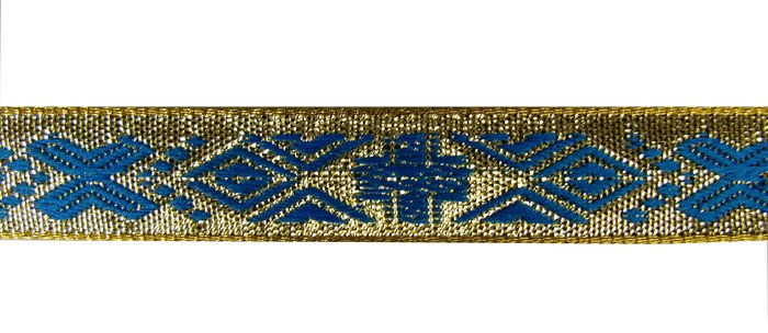 Галун РОМБ, голубой с золотом, шир. 1,5 см, ИНДИЯ