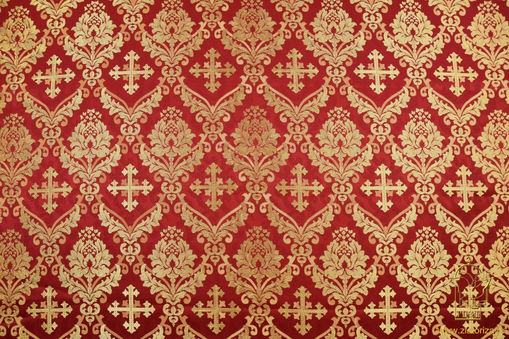 Шелк МУЗА, красная с золотом, шир. 150 см, Рахманово