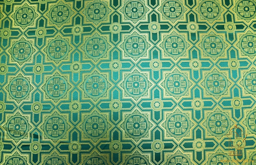 Парча НЕВСКИЙ, зеленая с золотом, шир. 150 см, Рахманово