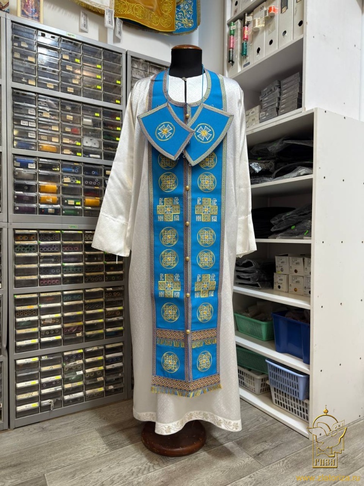 Епитрахиль + поручи, голубая с золотом, вышитая, с сумочкой