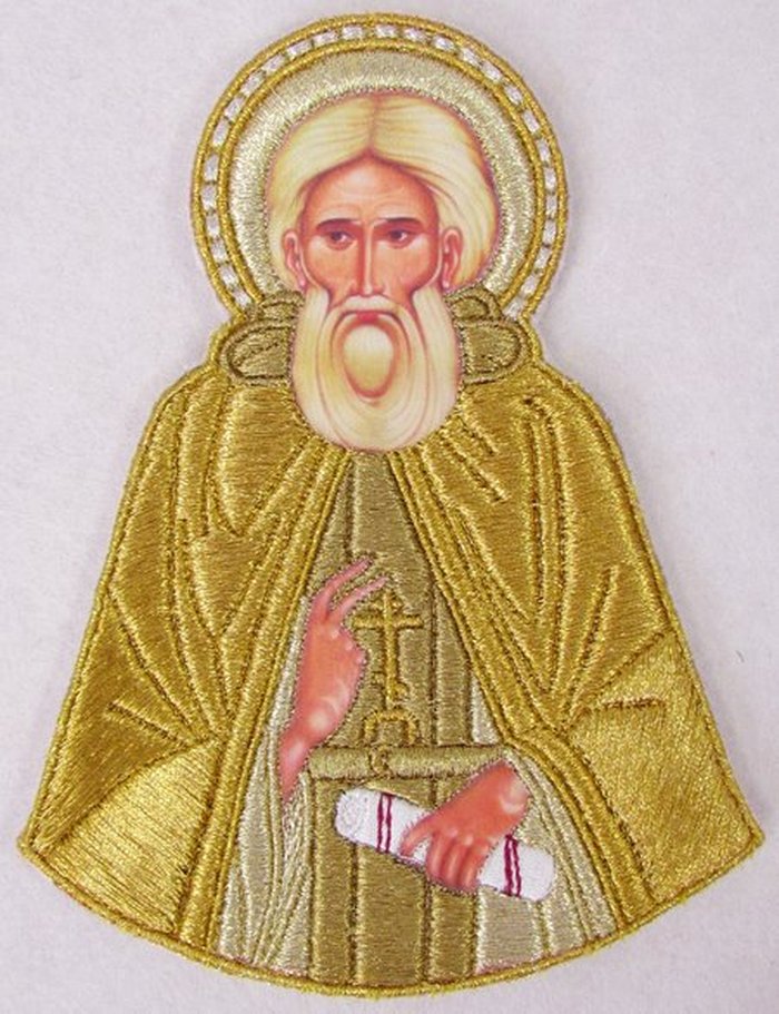 Икона Сергия Радонежского святого преподобного, высота. 16-17 см, вышитая