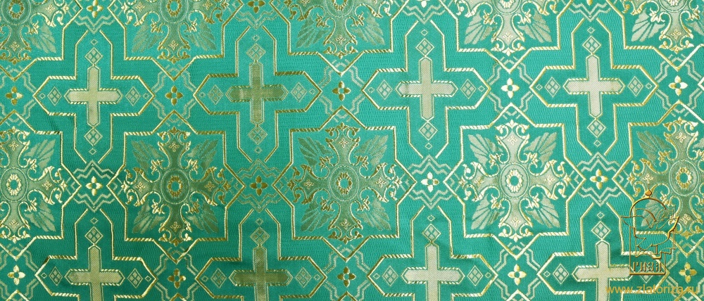 Шелк КРУПНАЯ КУСТОДИЯ, зеленый с золотом, шир. 160 см