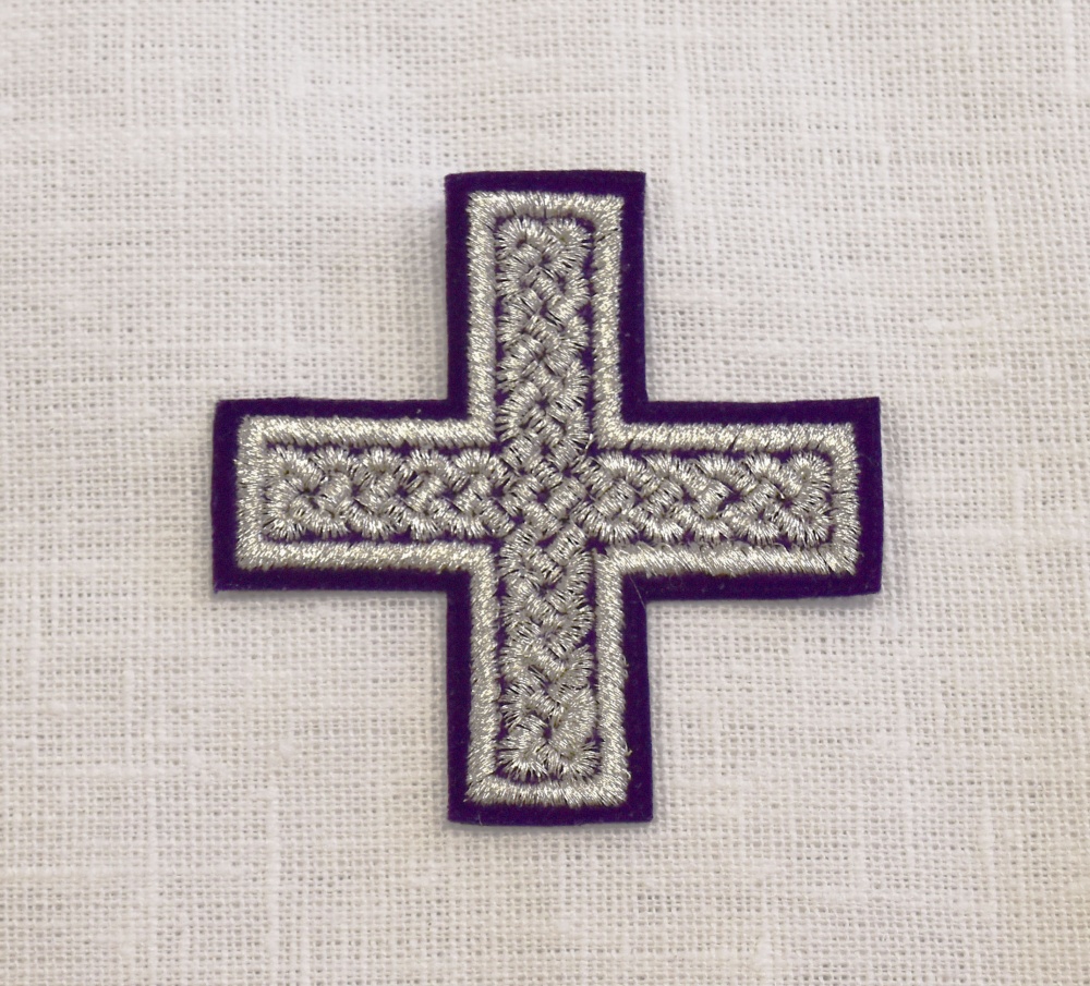 Крест 4 ПРЯМАЯ ПЛЕТЕНКА, фиолетовый с серебром,6-7 см