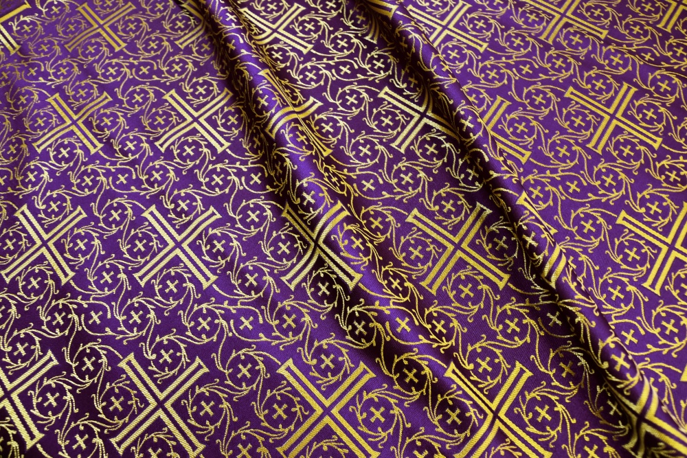 Шелк ВИЗАНТИЙСКИЙ КРЕСТ, фиолетовый с золотом, шир. 160 см