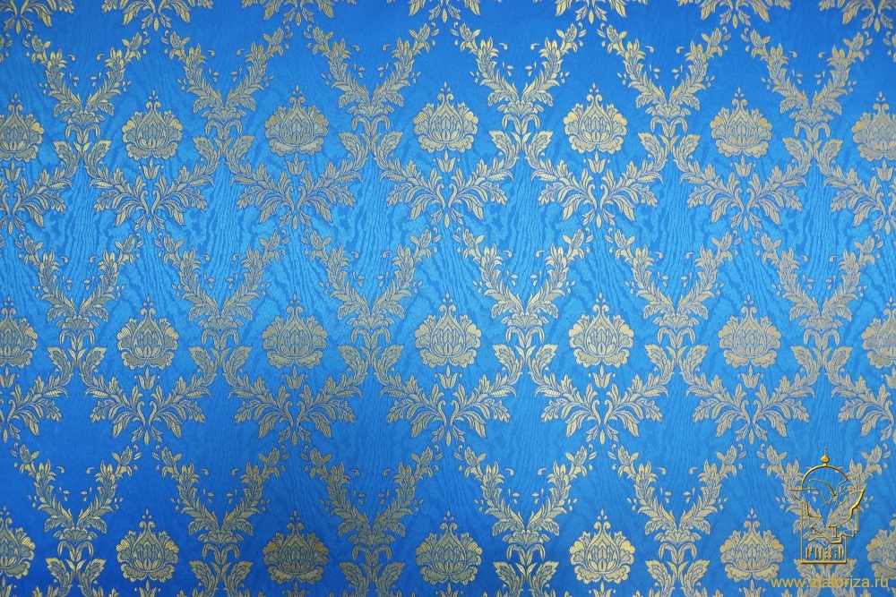 Парча ЛИРА, голубая с золотом, шир. 150 см, Рахманово