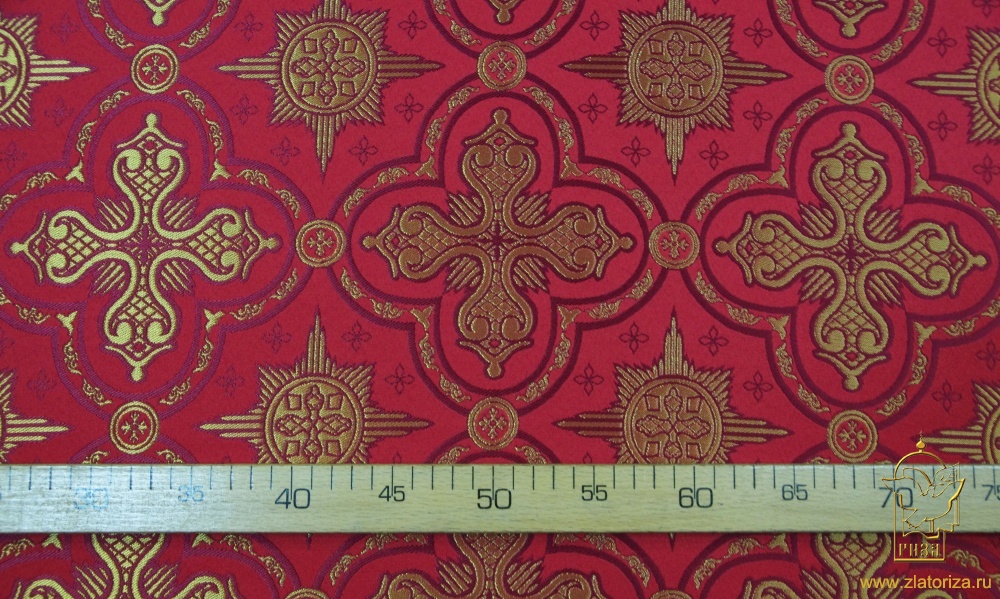 Парча СТАРИННАЯ, красная с золотом, шир. 300 см