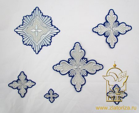 Набор крестов, иерейский, ЛИСТЬЯ, синий с серебром, 14 шт, арт. 22140
