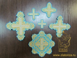 Набор крестов, иерейский, УЗОР голубой с золотом, 14 шт, арт. 22444
