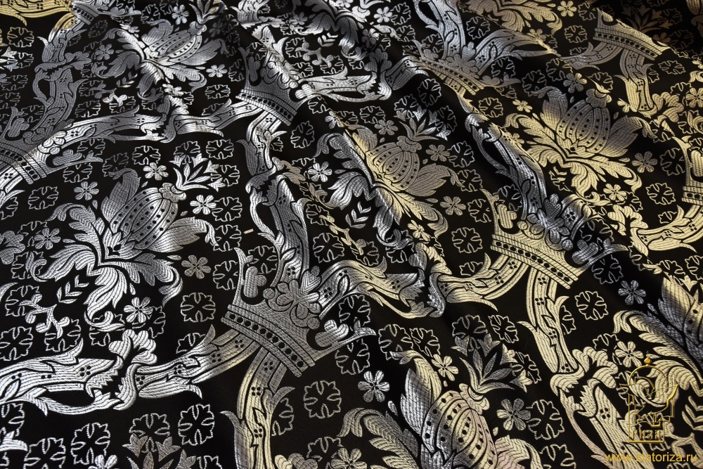 Шелк КОРОНА (ИЕРУСАЛИМ), черная с серебром, шир. 160 см