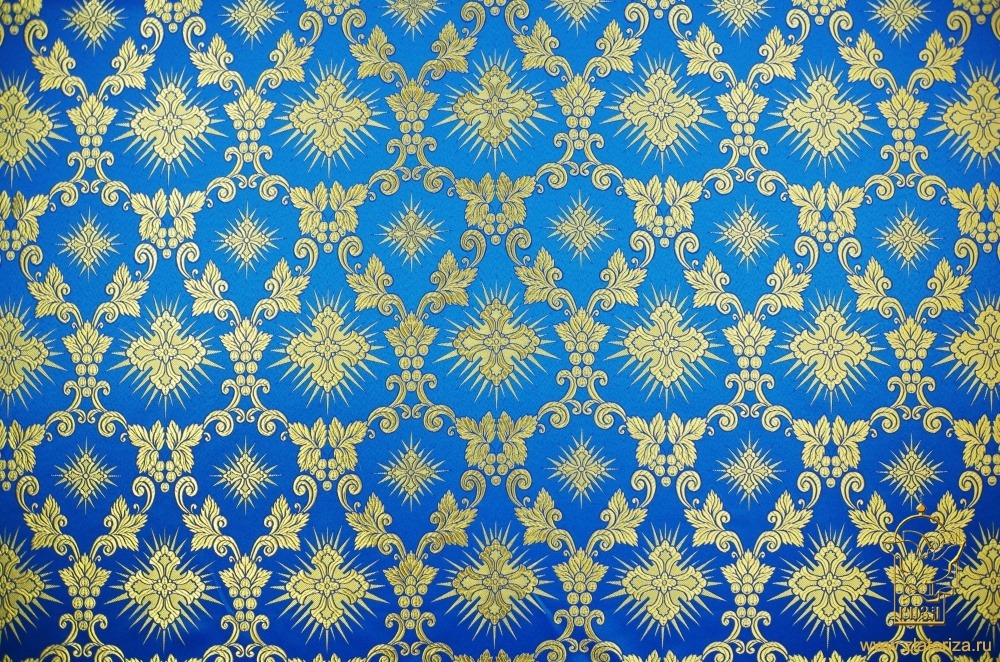 Шелк ЛОЗА, голубой с золотом, шир. 150 см, Рахманово