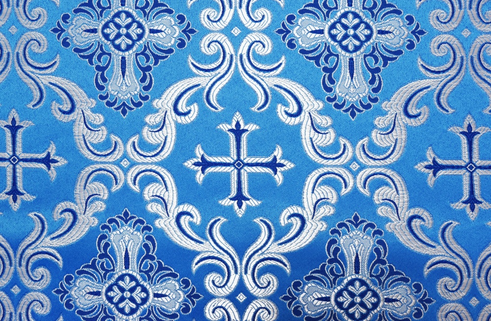 Шелк НИКОЛАЕВСКИЙ, голубой с серебром, шир. 300 см, Павловский Посад