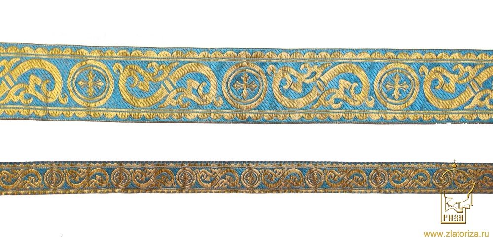 Галун СОФИЯ, голубой с золотом, шир. 2,2 см, МДК