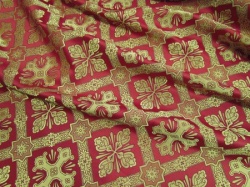 Шелк КАНОН, красный с золотом с бордо окантовкой, шир. 150 см, Рахманово