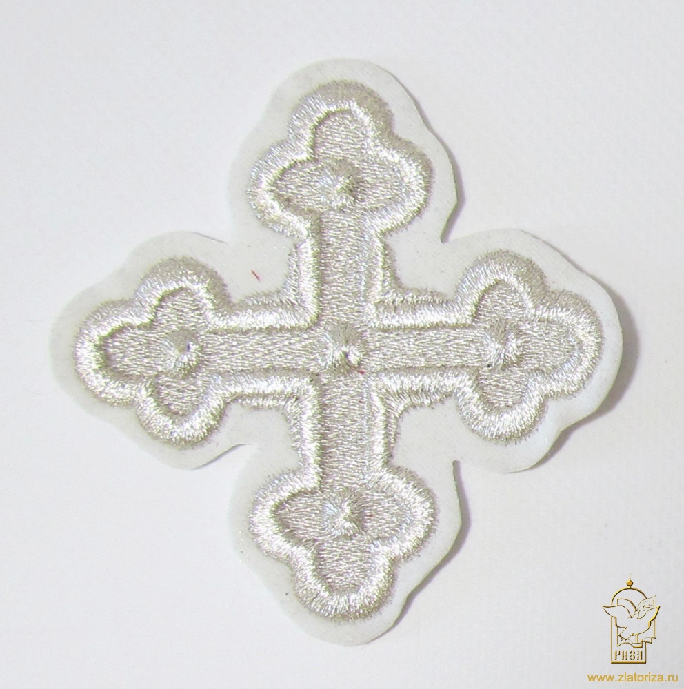 Крест 3 ШИШКИ, белый с серебром,8-9 см