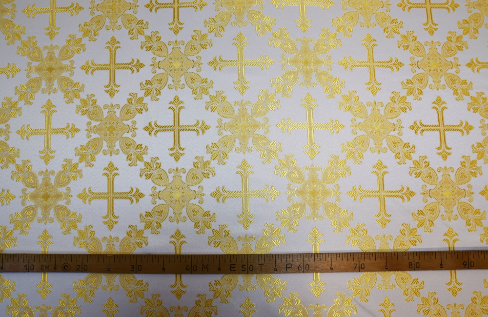 Шелк ЗЛАТОУСТ, белый с золотом, шир. 150 см, Рахманово