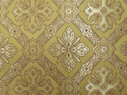 Шелк КАНОН, желтый с золотом с бордо окантовкой, шир. 150 см, Рахманово
