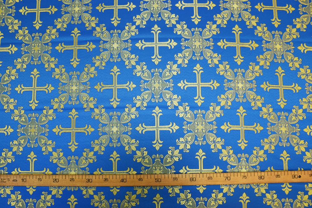 Шелк ЗЛАТОУСТ, голубой с золотом, шир. 150 см, Рахманово