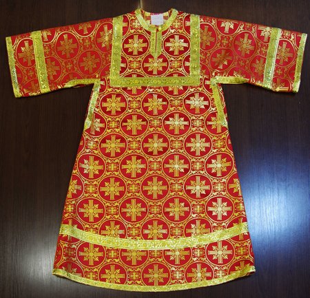 Стихарь алтарный, длиной от 105 до 119 см, шелк, красный с золотом.