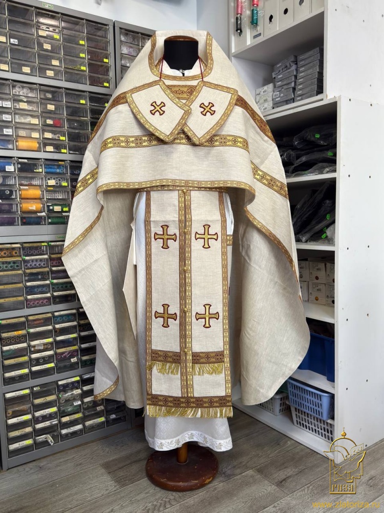 Облачение иерейское РУССКОЕ, лен, бордо с золотом.