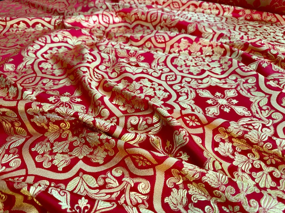 Шелк БЛАГОВЕСТ, красный с золотом, шир. 150 см, Рахманово