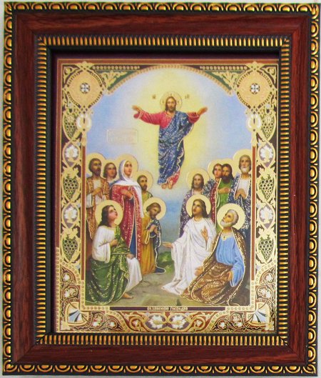 Икона Вознесение Господне вариант 1 двойное тиснение 12,5х14,5 см, картон, рамка под стеклом