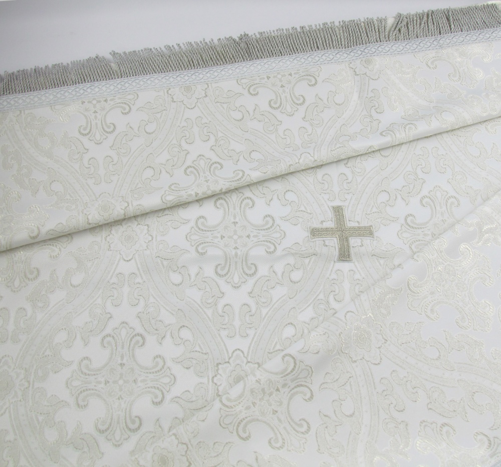 Пелена на престол 140х140, парча, белая с серебром