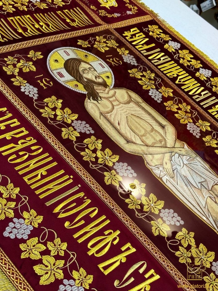 Плащаница Спаситель, средник 99х49, бархат, общий размер 156х105, оргстекло