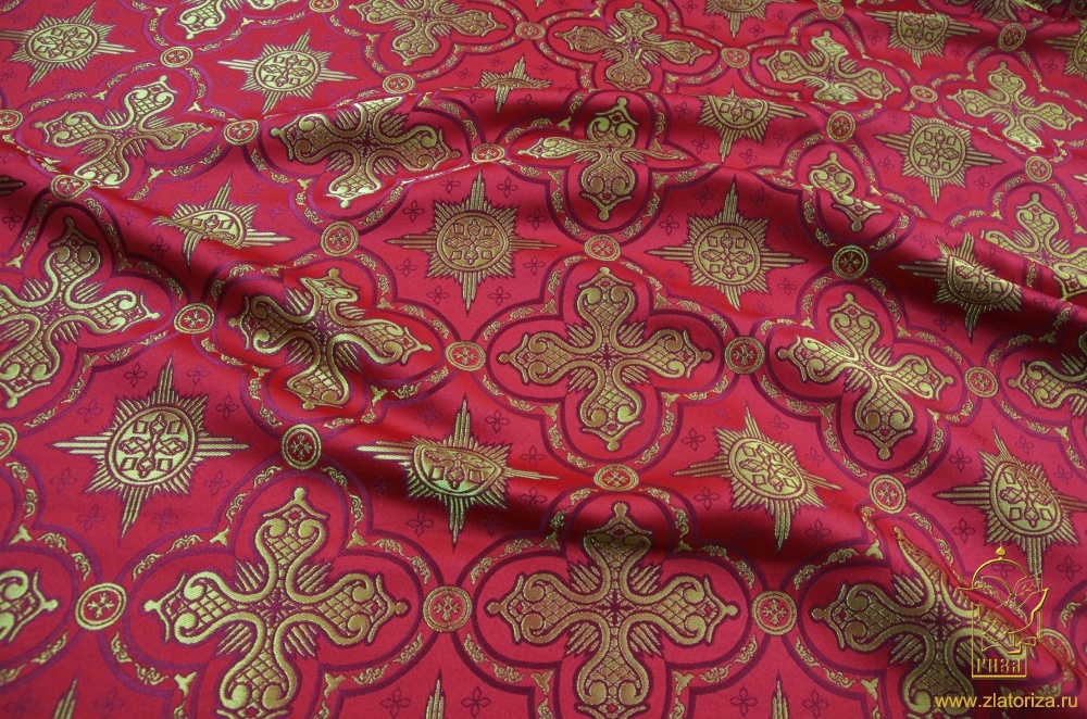 Парча СТАРИННАЯ, красная с золотом, шир. 300 см