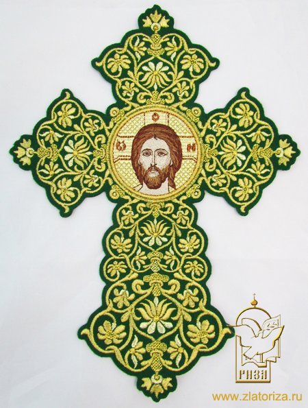 Крест Спас Вседержитель зеленый с золотом h 25 см, арт. 19448