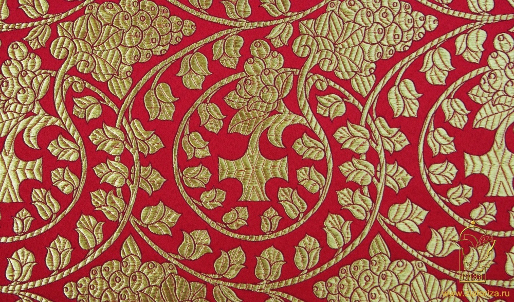 Шелк ФЕОФАНИЯ, красный с золотом, шир. 150 см, Рахманово