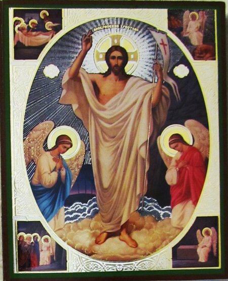 Икона Воскресение Христово, МА161 двойное тиснение 12,7х15,8 на деревянной доске