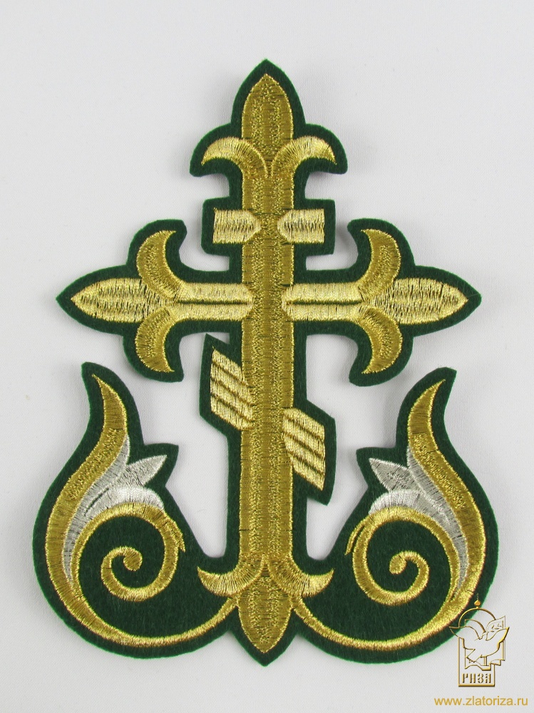 Крест Престол/Жертвенник РАСЦВЕТШИЙ КРЕСТ зеленый с золотом, 20,5 см