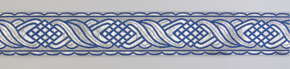 Галун КОСИЧКА, синий с серебром, шир. 4 см, РА