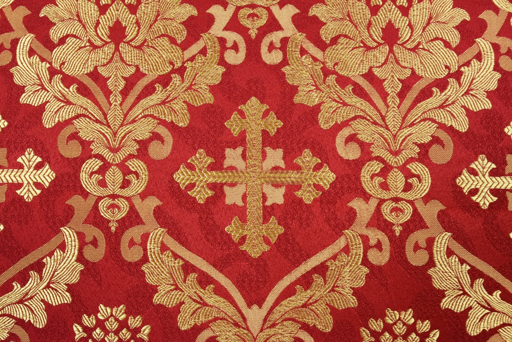 Шелк МУЗА, красная с золотом, шир. 150 см, Рахманово