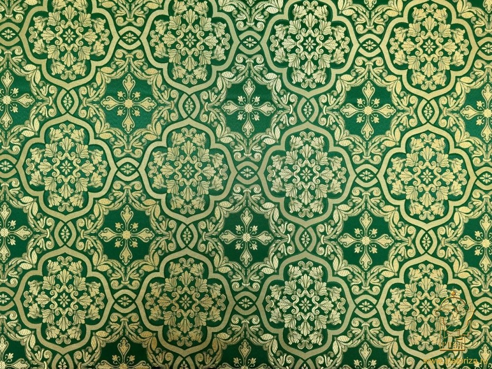 Шелк БЛАГОВЕСТ, зеленый с золотом, шир. 150 см, Рахманово