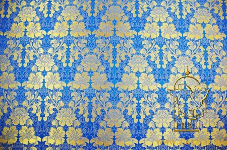 Парча САМОЦВЕТЫ, голубая с золотом, шир. 150 см, Рахманово