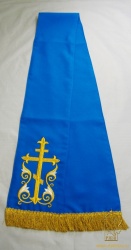 Закладка, вышитая, габардин, голубая с золотом, шир. 14 см