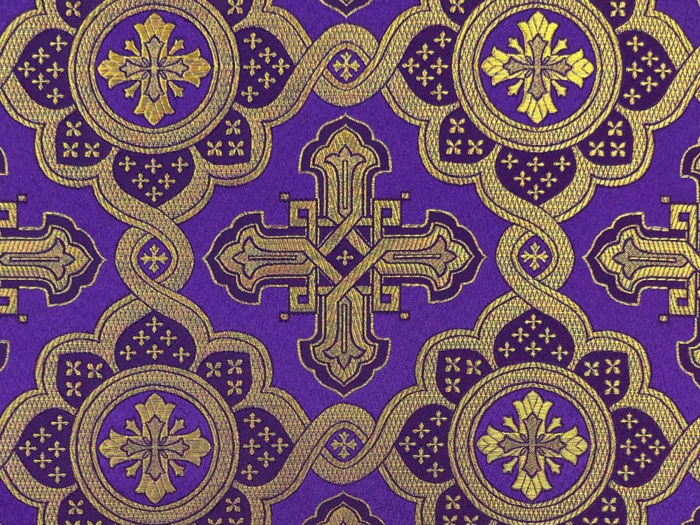 Парча ПОДСОЛНУХ, фиолетовая с золотом, шир. 150 см, Рахманово
