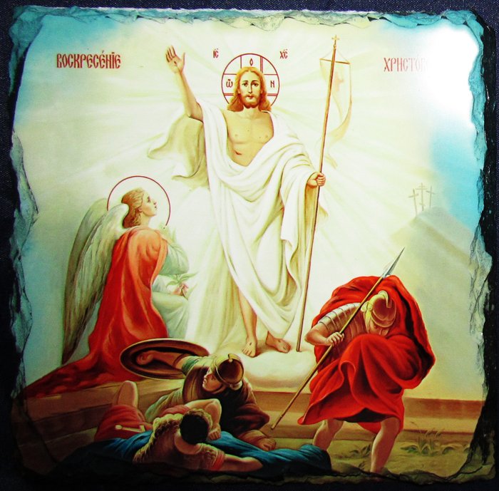 Икона Воскресение Христово (большая) на камне, сублимация, 19х18,5 см, на подставке
