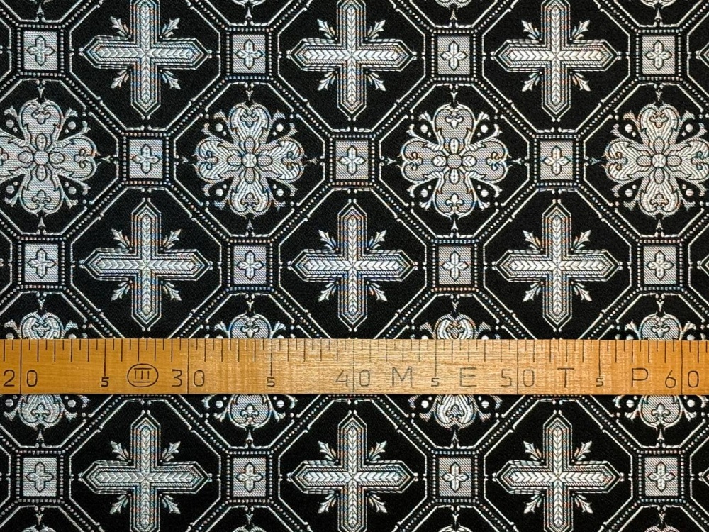 Шелк СВЕТЛАНА, черный с серебром, шир. 150 см, Рахманово