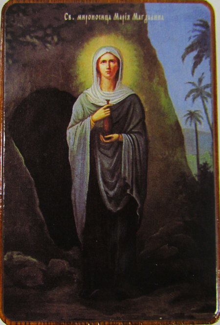 Икона Мария Магдалина святая №614 р2 литография 6х9 см на деревянной доске