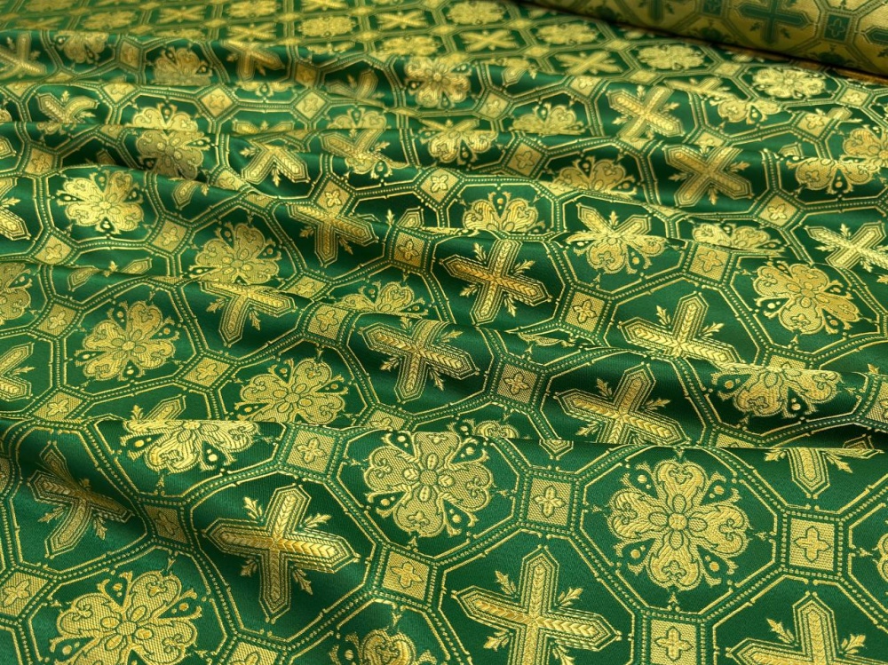 Шелк СВЕТЛАНА, зеленый с золотом, шир. 150 см, Рахманово