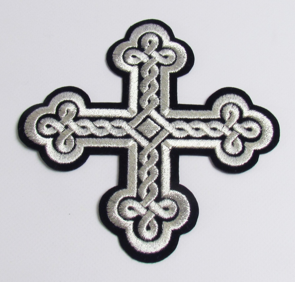 Крест 1 ОКРУГЛАЯ ПЛЕТЕНКА, черный с серебром,14,5 -16 см