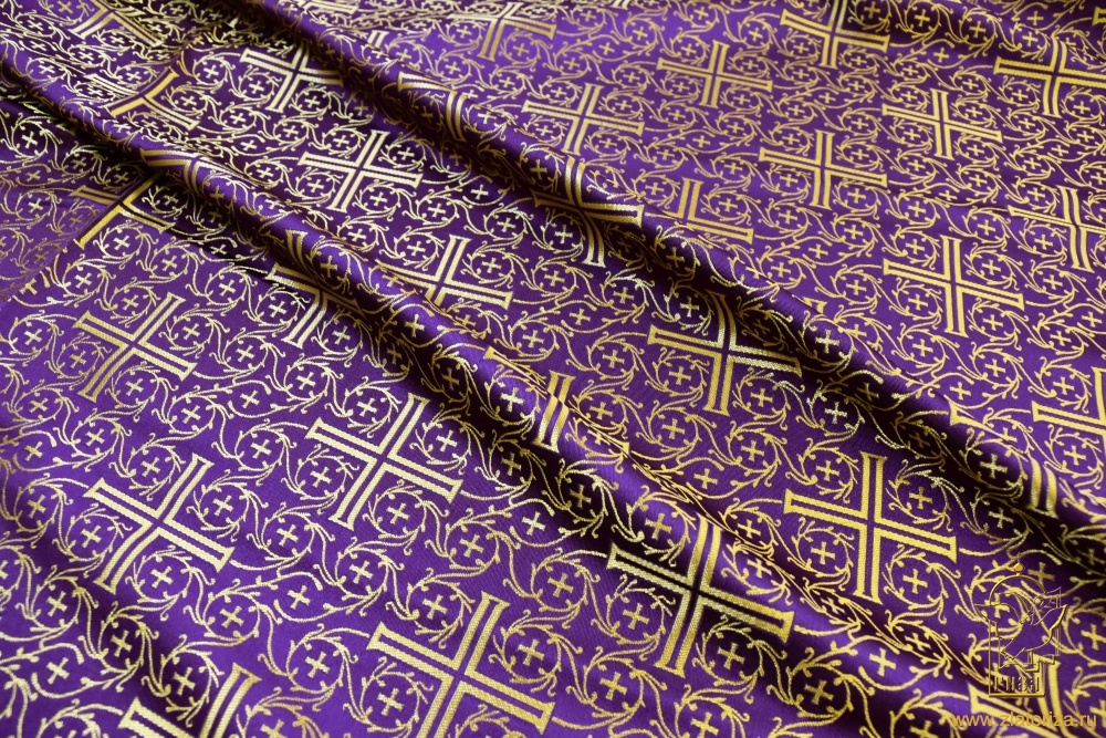 Шелк ВИЗАНТИЙСКИЙ КРЕСТ, фиолетовый с золотом, шир. 160 см