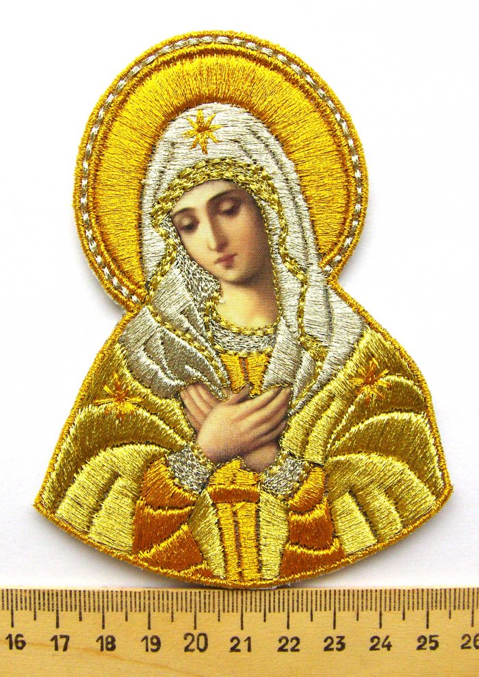 Икона Богородицы УМИЛЕНИЕ, высота 12-13 см, вышитая, золото