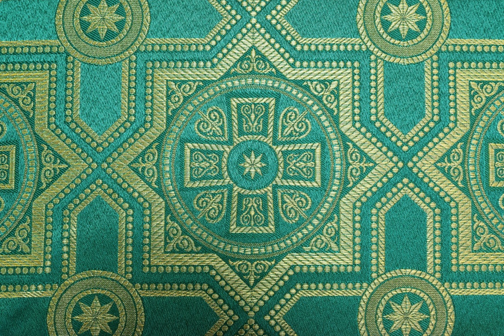 Парча НЕВСКИЙ, зеленая с золотом, шир. 150 см, Рахманово