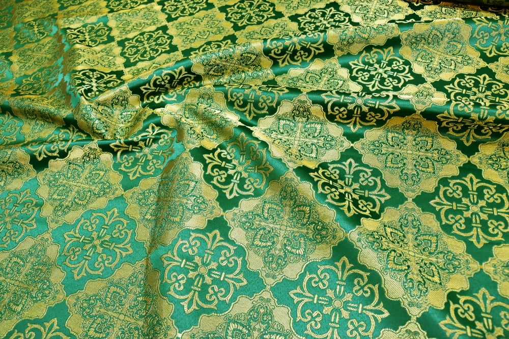 Парча КОРНЕЛИЯ, зеленая с золотом, шир. 150 см, Рахманово