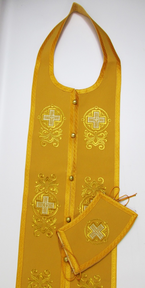 Епитрахиль + поручи, желтая с золотом, вышитая, с сумочкой