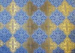 Шелк НИКЕЯ, голубая с золотом, шир. 165 см