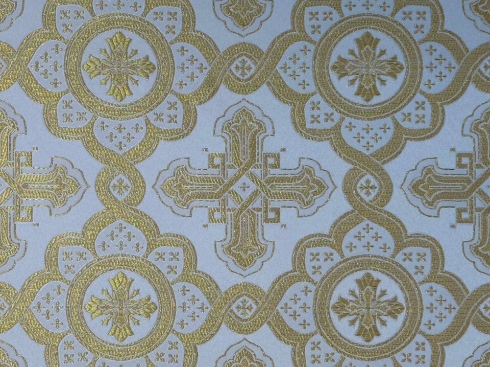 Парча ПОДСОЛНУХ, белая с золотом, шир. 150 см, Рахманово